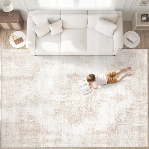 Alfombra de área 9x12 pulgadas: grandes alfombras vintage lavables para sala de estar, alfombra retro con medallón, envejecida, suave, de pelo bajo,