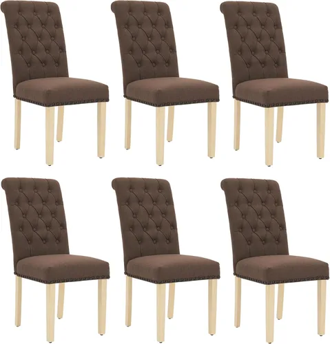 Miniatura 21 de adochr Juego de 2 sillas de comedor de tela de lino, silla de comedor tapizada con patas de madera, sillas Parsons sin brazos para Beige