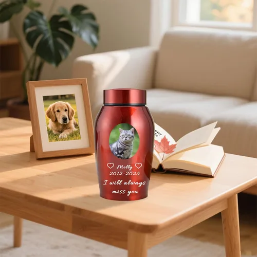 Miniatura 5 de Urna personalizada para mascotas para perros y gatos, urna personalizada de acero inoxidable de alta calidad para cenizas de perro con foto grabada