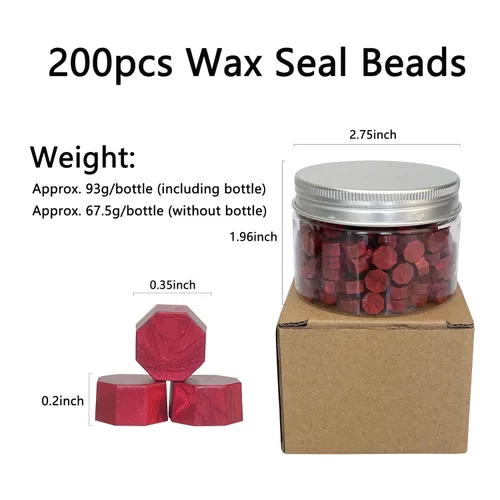 Miniatura 2 de 200 piezas de cuentas de sello de cera rojo oscuro, cuentas de sellado octagonales rojo vino para invitaciones de boda, sello de cera, envoltura