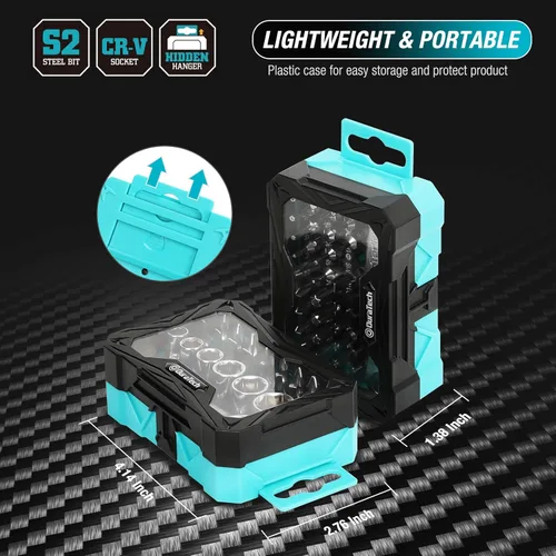 Miniatura 6 de DURATECH Juego de 56 llaves de trinquete de 1/4 pulgadas y puntas de destornillador, 2 en 1, 72 dientes y 60 dientes con juego de dados de broca