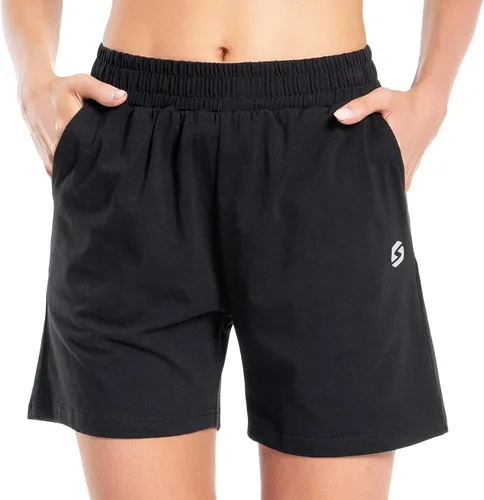 Miniatura 3 de Pantalones cortos de algodón para mujer de 5 pulgadas, pantalones cortos con bolsillos profundos para descansar, gimnasio, yoga, caminar, atletismo