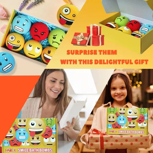 Miniatura 7 de HZEX Juego de 6 bombas de baño faciales grandes con emociones – Divertidas bombas de spa inspiradas en emojis – Hecho a mano con manteca de karité