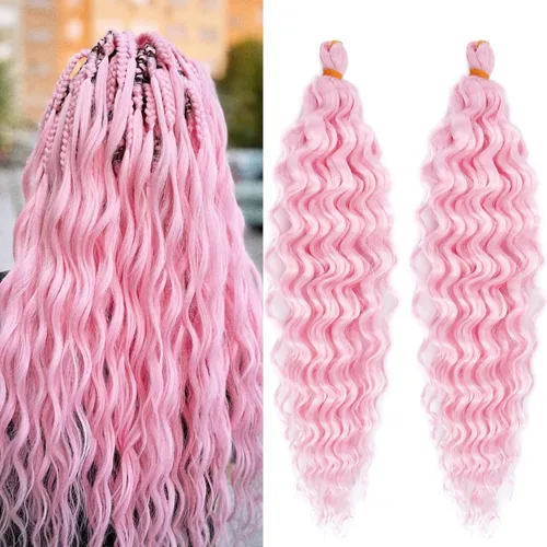 Miniatura 9 de Cabello para trenzar rizado ondulado negro 1B preestirado de onda oceánica profunda de ganchillo bohemio para trenzar de 16 pulgadas, 2 paquetes