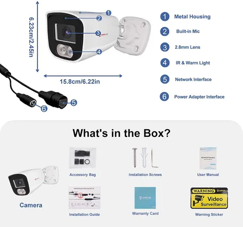 Miniatura 9 de Anpviz Cámara IP Bullet PoE de 4MP, cámara IP de seguridad para exteriores e interiores, detección de movimiento humano AI
