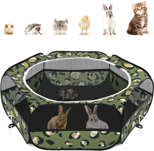 Miniatura 9 de Pawaboo Corralito para Animales Pequeños, Carpa de Jaula Impermeable para Mascotas Pequeñas con Cubierta con Cremallera, Cerca Portátil para Patio