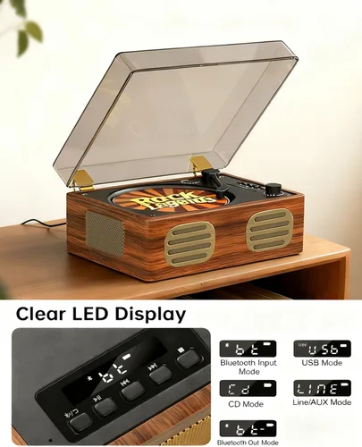 Miniatura 6 de Reproductor de CD portátil para el hogar, reproductores de CD BT retro recargables, transmisión inalámbrica Boombox de escritorio con altavoces HiFi
