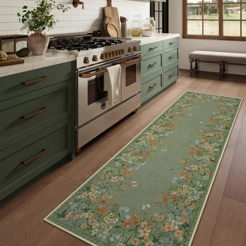 Miniatura 3 de Alfombras Lahome Boho Floral 2x6 para pasillos antideslizantes, alfombras de cocina verdes no deslizantes lavables, alfombra de baño de felpa