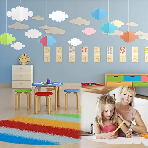 Miniatura 6 de 16 piezas 3D Nubes colgantes para techo, nubes artificiales, accesorios de nube falsa, decoración de pared, nubes de imitación, decoración de baby