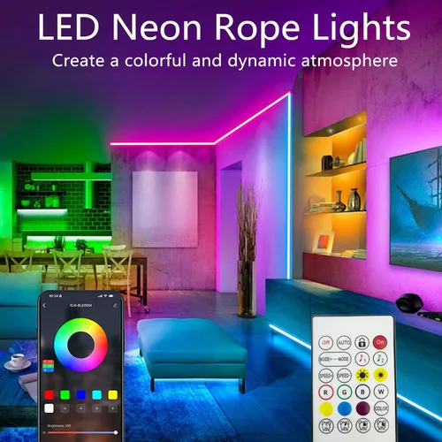 Miniatura 2 de Cuerda de luces de neón de 20 pies, cuerda de luces LED flexible con aplicación/control remoto, múltiples modos de luces de cuerda, IP65 impermeable