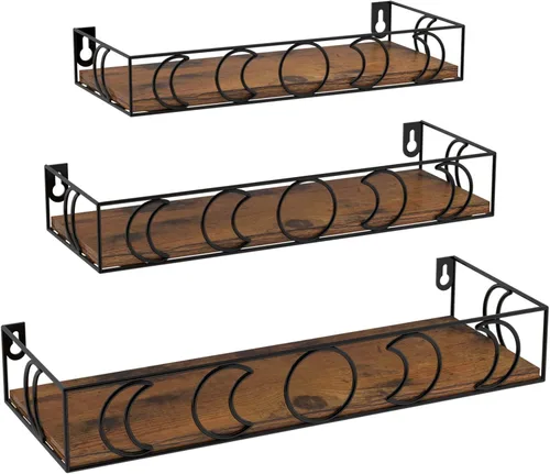 Miniatura 11 de Estantes de pared de fase lunar negro y plateado, paquete de 3 estantes flotantes pequeños para plantas de libros para dormitorio, habitación