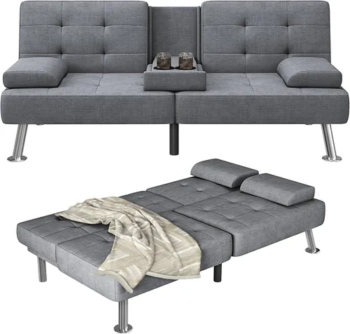 Miniatura 12 de Furmax Sofá Cama Futón Ajustable Sofá Cama Futón Sleeper para Sala de Estar, Oficina de Negocios, Sofás Reclinables con Portavasos (Cuero PU, Negro)