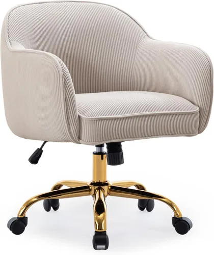Miniatura 3 de Silla de escritorio para oficina en casa con brazos, ruedas doradas, silla moderna tapizada en terciopelo, silla de computadora enrollable, silla