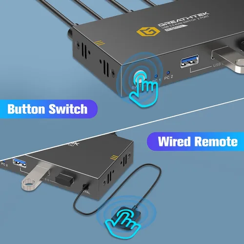 Miniatura 5 de Conmutadores KVM de 2 puertos 8K a 60Hz, interruptor KVM GREATHTEK HDMI Compartir dispositivos USB con 3 concentradores USB3.0, 2 computadoras, 1