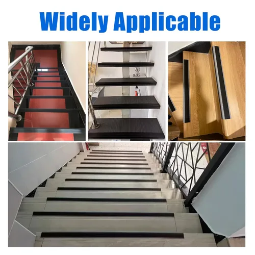 Miniatura 5 de Perfil de escalera de vinil negro con protección de borde - Moldura de nariz de escalera autoadhesiva antideslizante, moldura de nariz de escalera