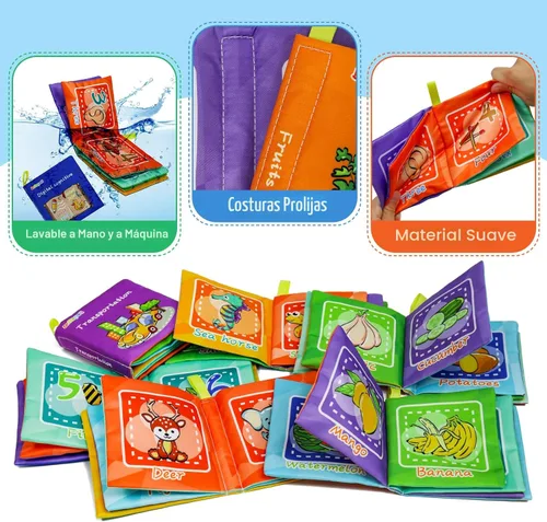 Miniatura 4 de Dr.Rapeti Libros de Tela Suave para Bebés Libros de Baño Paquete de 6 para Bebé Infante Niño Pequeño Niños Arrugados Chirriantes Lavables Colorido 1