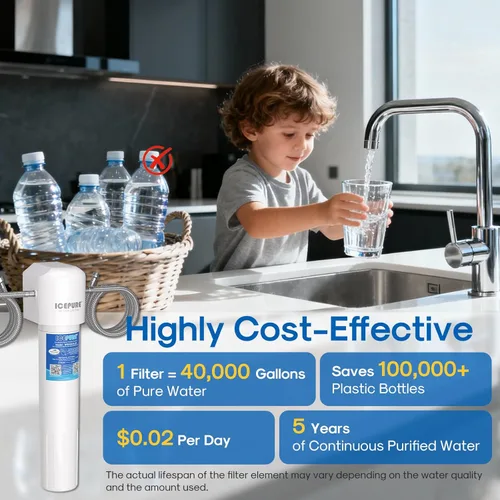 Miniatura 8 de ICEPURE WFS5300A-20 5 años o 40K galones Sistema de filtración de agua bajo fregadero, de ultra alta capacidad, certificado NSF/ANSI CAN372 y 42