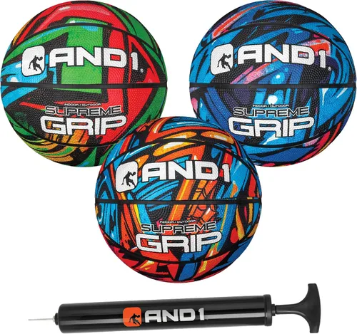 Miniatura 7 de Paquete de 3 juegos de mini baloncesto AND1 para niños (desinflada con bomba incluida): - Tamaño 3, balones de baloncesto premium para jóvenes de 7