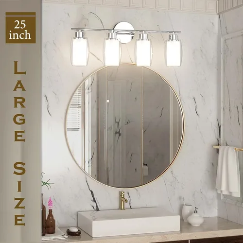 Miniatura 7 de Aipsun Lámpara de baño con 4 luces, luces cromadas arriba y abajo, modernas luces de bahthroom con vidrio transparente y vidrio esmerilado, luces
