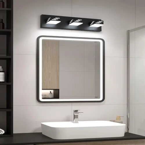 Miniatura 8 de Joosenhouse Lámpara de tocador de baño negra de 3 luces, 5CCT regulable, luces LED de tocador sobre el espejo, 23.6 pulgadas, 24 W, luces de espejo
