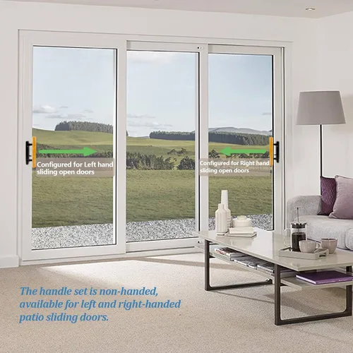 Miniatura 5 de Manija para puerta corrediza de vidrio de patio con cerradura de muesca de 45°, sin llave, mangos interiores de madera de roble y tirador exterior