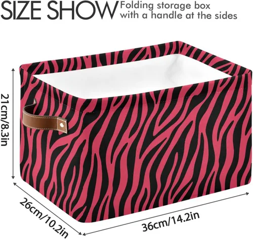 Miniatura 4 de Pink Zebra Print Pattern storage bins basket with Handles, toy storage, toy storage organizer, toy basket 14.2x10.2x8.3 IN
