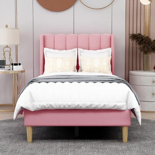 Miniatura 3 de AGARTT Base de cama tapizada tamaño individual con cabecero y estribo, soporte de listones de madera, no necesita somier, fácil montaje, terciopelo