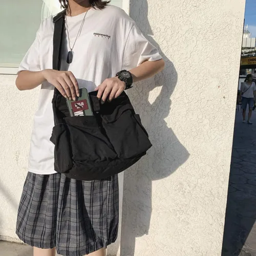 Miniatura 5 de GAXOS Bolso bandolera estético para la escuela, estilo vintage, de lona negra, para mujer, bolso de hombro para laptop