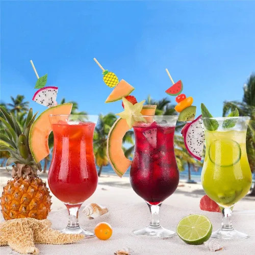 Miniatura 4 de Minisland Palillos de cóctel de hojas de piña de sandía mixtos, palillos de bambú de 4.7 pulgadas de largo para aperitivos, comida hawaiana