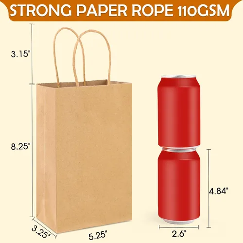 Miniatura 2 de XPCARE 200 piezas Bolsas de regalo de papel 13,3 x 8,2 x 20,9 cm, bolsas de papel kraft marrón con asas para envolver regalos, bolsas de papel al