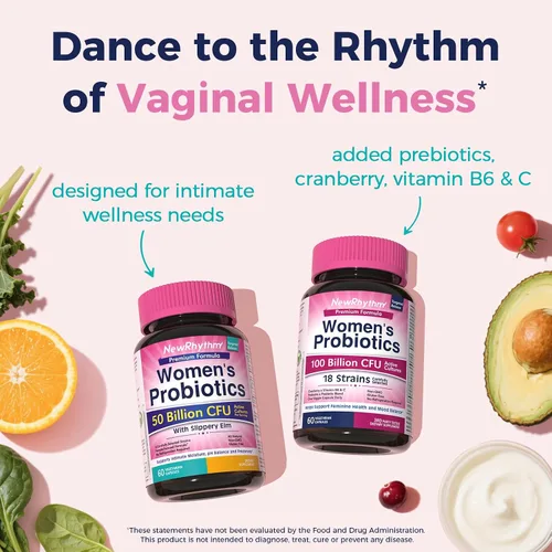 Miniatura 7 de NewRhythm Probióticos para mujer, corteza de olmo resbaladizo, 50 mil millones de UFC por porción, 5 cepas, totalmente naturales, sin OMG, apoyo