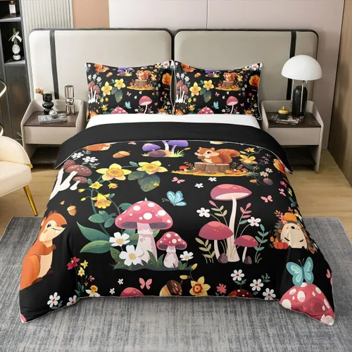 Miniatura 29 de jejeloiu Cute Mushroom Decor Duvet Cover 100% Cotton for Kids Boys Girls Twin Size Botanical Plants Bedding Set Cartoon Mushrooms Comforter Cover