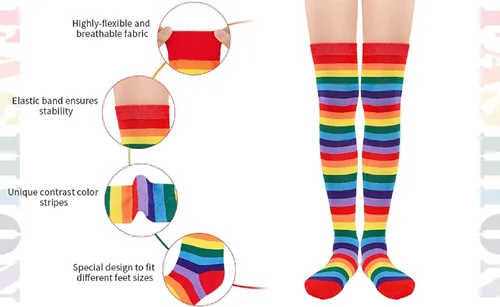 Miniatura 5 de Calcetines de arco iris para mujer calcetines altos hasta la rodilla medias altas hasta el muslo calcetines casuales de tubo para disfraz