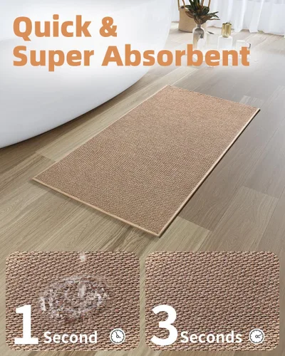 Miniatura 3 de PADOOR Alfombra de baño antideslizante con parte trasera de goma, trenzada absorbente, lavable a máquina, fina alfombra para suelo de baño, de Beige