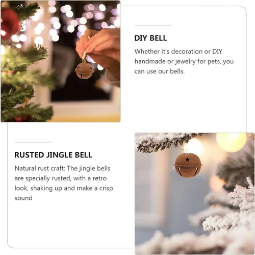 Miniatura 7 de 12 campanas oxidadas de metal de Navidad para manualidades, cascabeles de 1.57 pulgadas con recortes de estrella para árbol de Navidad, decoración