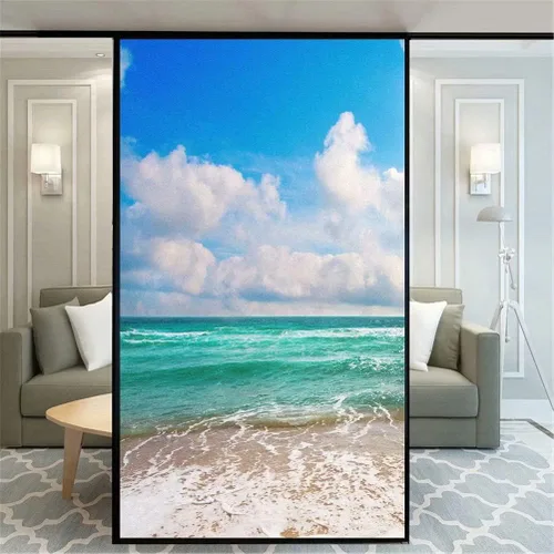 Miniatura 19 de Película decorativa de privacidad esmerilada sin pegamento para ventana, hermoso patrón de playa, puerta de vidrio, ventana, calcomanías