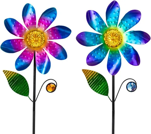 Miniatura 14 de Viveta Molinillo de viento para exteriores, escultura de viento decorativa con estaca resistente, molinetes rosas para patio y jardín