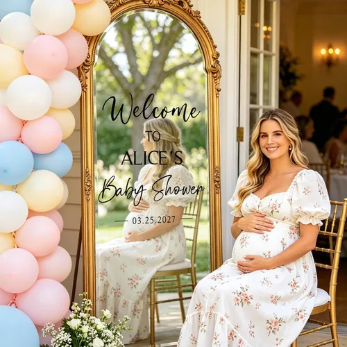 Miniatura 7 de JarThenaAMCS 7 calcomanías de espejo de baby shower, letrero de bienvenida, nombre de bricolaje, fecha, letras extraíbles, calcomanías de pared