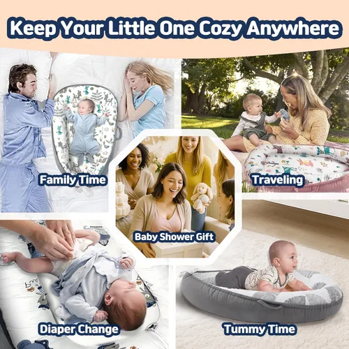 Miniatura 6 de Tumbona para recién nacido de 0 a 24 meses, almohada para bebé y tumbona con nido, almohada infantil transpirable de algodón orgánico, nido portátil