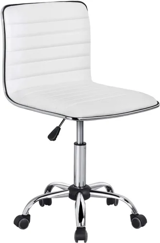 Yaheetech Silla de trabajo ajustable de piel sintética con respaldo bajo acanalado sin brazos giratoria blanca silla de escritorio silla de oficina