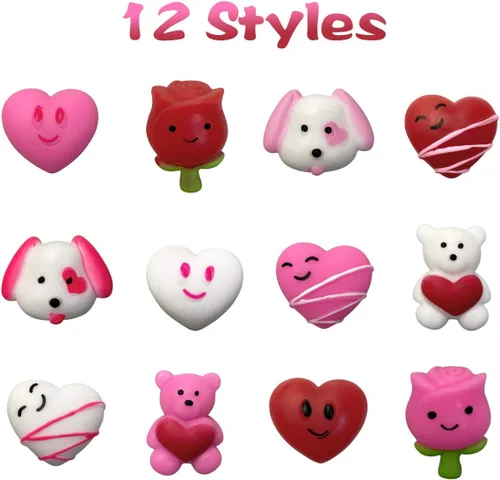 Miniatura 2 de 24 juguetes esponjosos Mochi para el día de San Valentín, para niños, escuela, clase, aula, tarjetas de San Valentín, regalos, premios, recuerdos