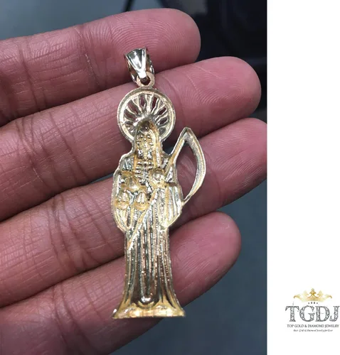 Miniatura 4 de Colgante religioso de Santa Muerte de oro amarillo de 14 quilates, más