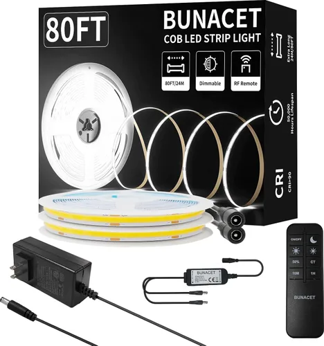 Miniatura 9 de Tira LED COB de 20 pies para exteriores IP67, impermeable, 6500 K de luz fría DC24V, tiras de cuerda LED flexibles con control remoto y aplicación