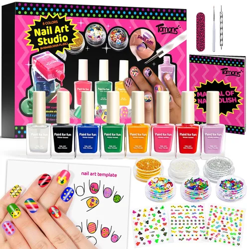 Tomons - Juego de esmalte de uñas no tóxico, kit de arte de uñas para niños, regalos de cumpleaños para niñas de 6, 7, 8, 9, 10 años, purpurina,