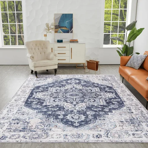 Miniatura 85 de Syalife 6x9 Alfombra Lavable para Área, Ultra Suave Antideslizante, Pila Baja, Alfombra Vintage Resistente a Manchas para Sala de Estar, Alfombra