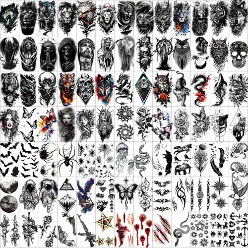 Hotoyannia 102 hojas de tatuajes temporales pequeños de Halloween, tatuajes falsos que se ven reales y duran mucho, incluyen tatuajes de lobo