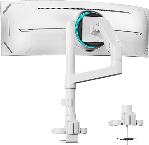 Miniatura 10 de ARES WING Soporte de escritorio con brazo de doble monitor para monitores ultraanchos de 17 a 49 pulgadas, soporte de monitor doble resistente