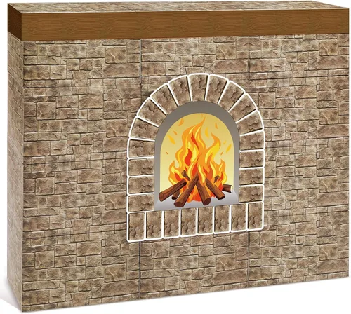 Miniatura 7 de Fullhawl 26 chimeneas de cartón de invierno 3D de 39 x 35 pulgadas, chimenea artificial de invierno con llama de fuego, recortes de grano de madera