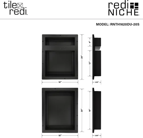Miniatura 3 de Redi Niche - Estante de ducha empotrado triple nicho negro, tres estantes interiores, 32 pulgadas de ancho x 20 pulgadas de alto x 4 pulgadas