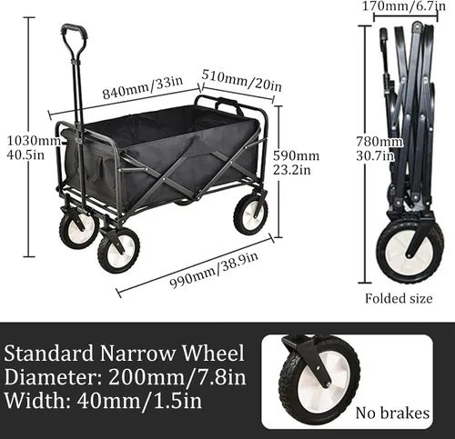 Miniatura 7 de Black Bgarden Carts,Collapsible Wagon,Sports Outdoor Utility Wagon Folding Garden Wagon Sports Heavy Duty Steel Frame Foldable Yard Car Camping Cart